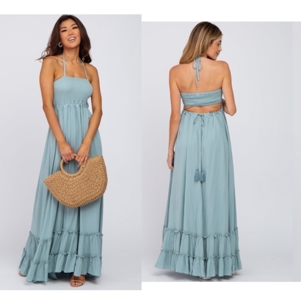 Sweet Lovely by Jen Backless Halter Sundress Maxi Sz S